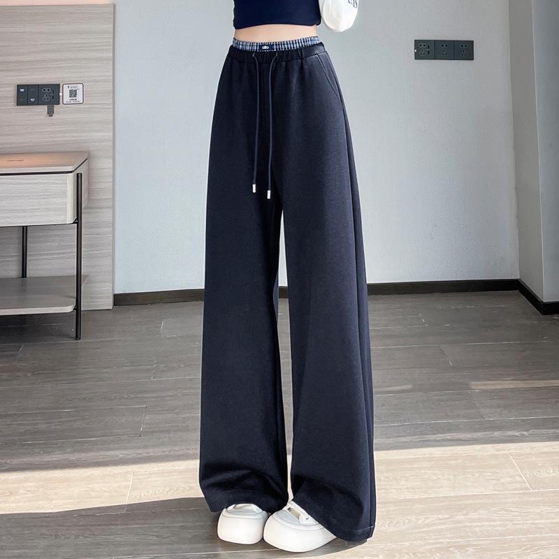 

Women s Dark Blue Wide-Leg Pants - 2025 Autumn Collection, Loose Straight-Leg, Draping Floor-Length Trousers Large темно-синий