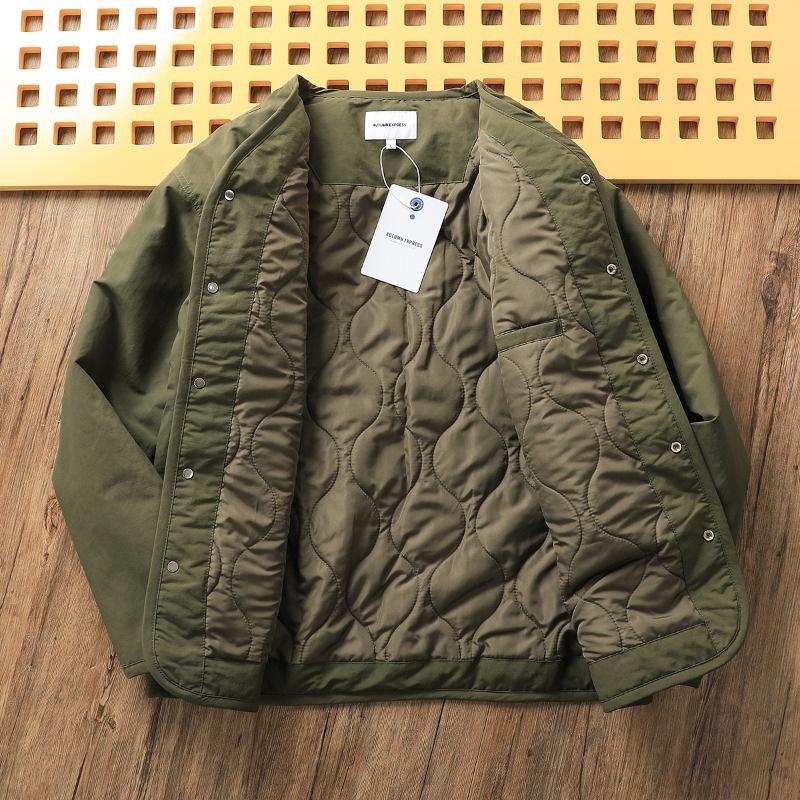 Men's Retro Quilted Cotton Jacket - Warm, Trendy, Loose Fit, Casual V-Neck for Autumn/Winter