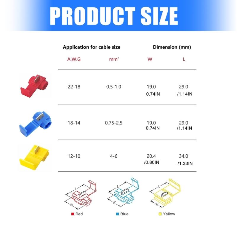 Color Stripless Wire Terminals Quick Install Electrical Connectors Heat Resistant for Home Car Lighting Systems