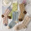 5 Pieces/white Floral Mid-tube Socks Women's Trendy Japanese Powder Fog Color Student Loli Spring Thin Section JK Socks Pink New