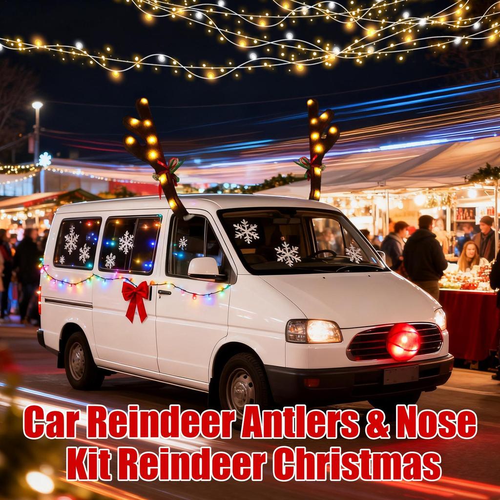 Car Antlers For Christmas LED Cute Party Supplies With Nose And Jingle Bells Christmas Car Decor For Travel Daily Special