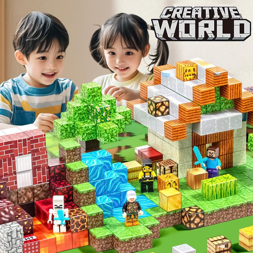 Magnetic Building Blocks Set Minecraft Style Magnetic Cube Puzzle Toy for Boys Kids Educational STEM Construction