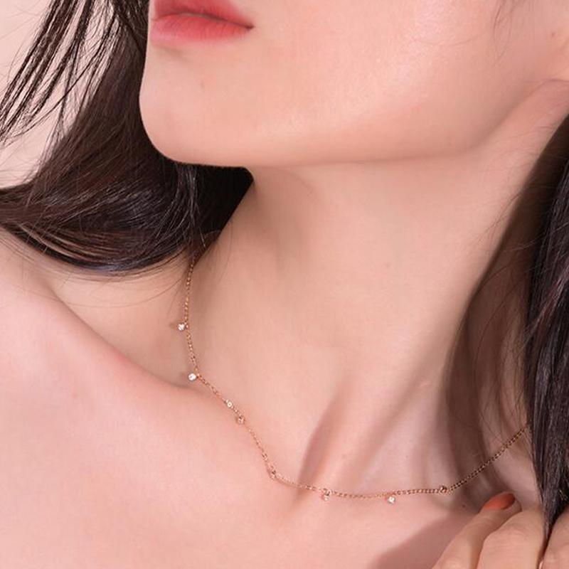 ANENJERY Multiple Zircon Tassel Necklace for Women Simple Personality Choker European Jewelry