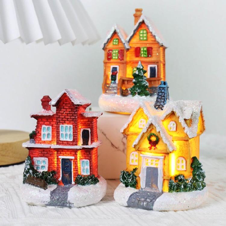 Christmas LED Village House Figurines Luminous Small House Christmas Decoration