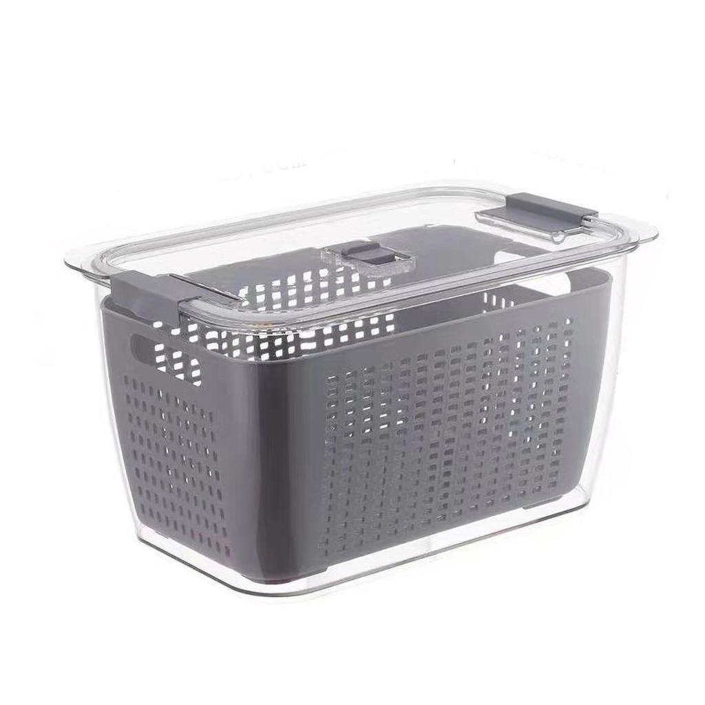 Abtropfkorb 2 Lagen Japanischer Stil Küche Kühlschrank Gemüse Aufbewahrungsbox mit FilterWeiß