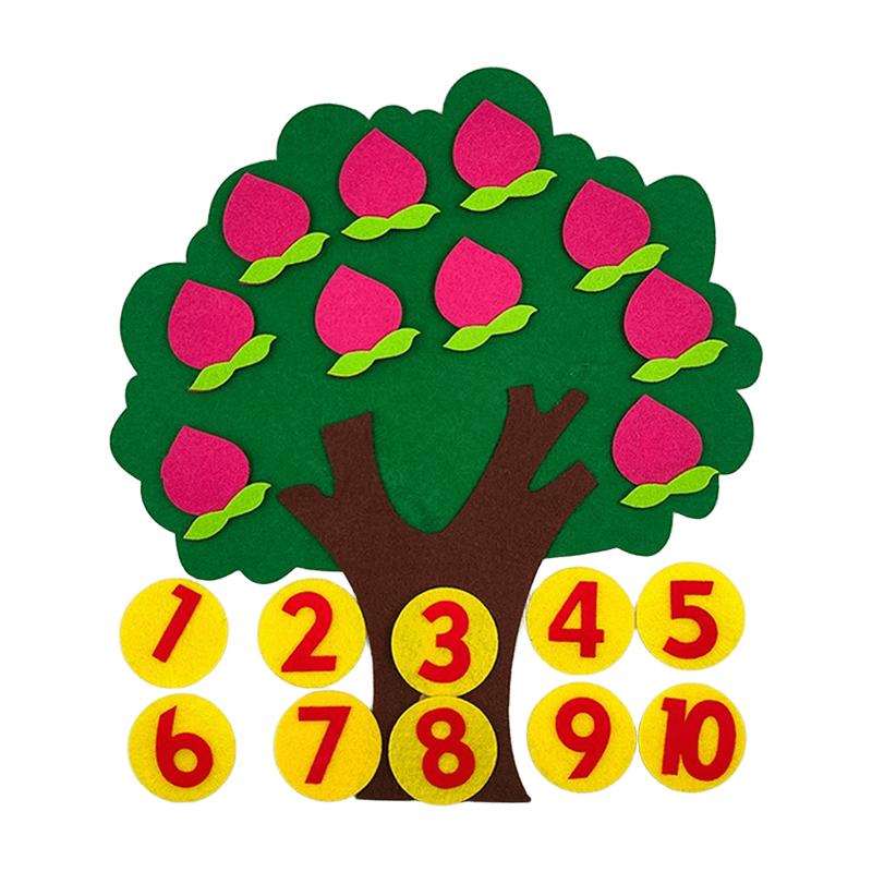 1 Set Fruit Tree Non-woven Digital Teach Puzzle Felt Apple Pear Orange Peach 4 Styles Available Early Intellectual Education ZYF