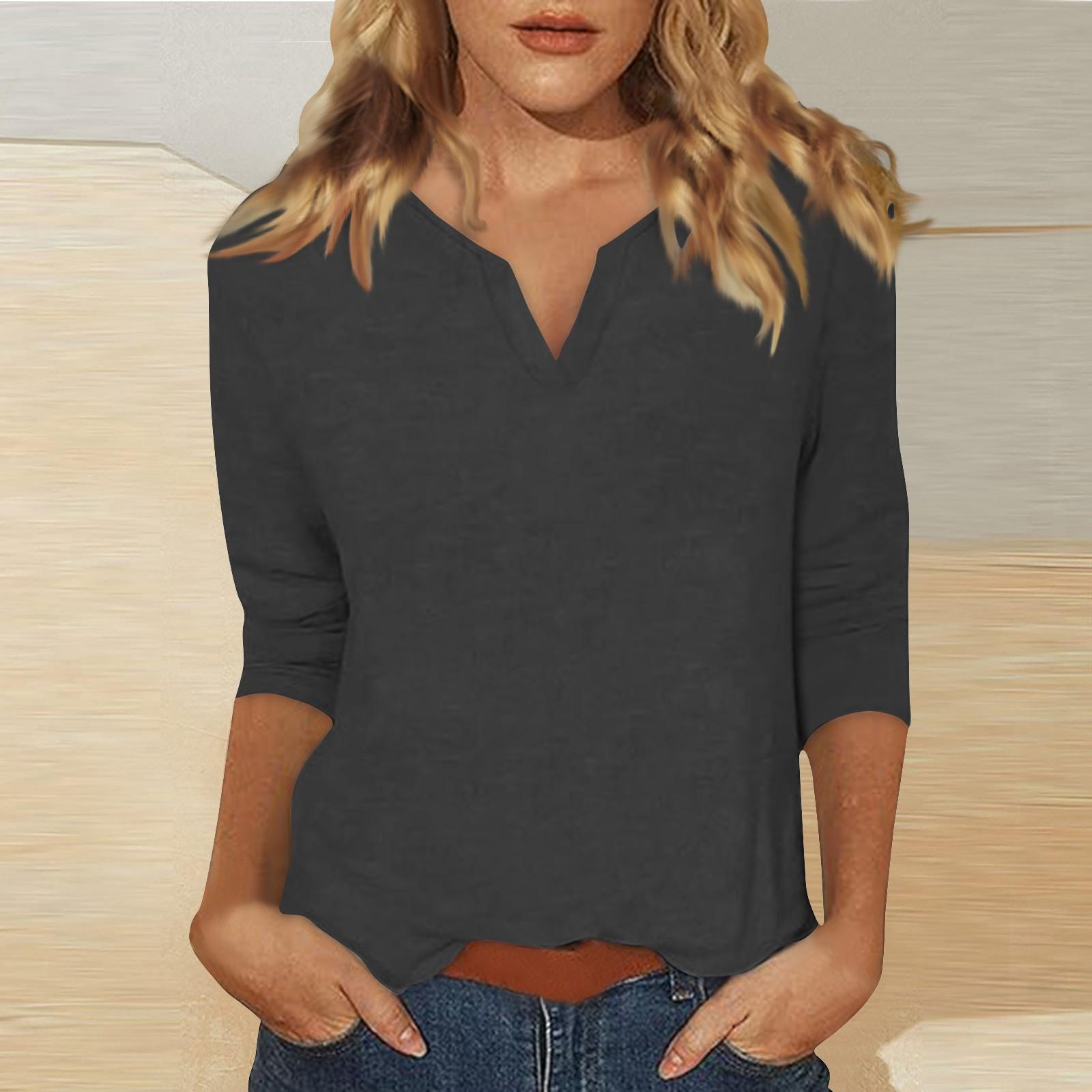 Женский однотонный топ с круглым вырезом и рукавами 3/4 V+ XL жёлтый — фото 8