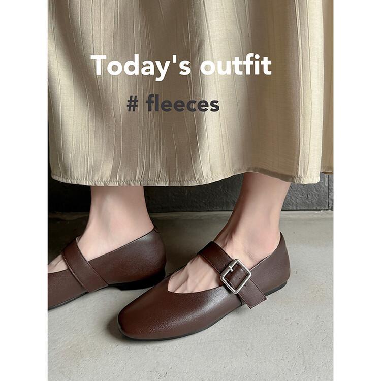 French retro light mouth with Mary Jane shoes spring and autumn new soft leather thick heel large size single shoes square head high heels