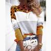 Striped Leopard Print Round Neck Pullover Sweaters Women Fashion Loose Vintage Knitted Sweater Woman Autumn Long Sleeve Casual Winter Clothing 25142