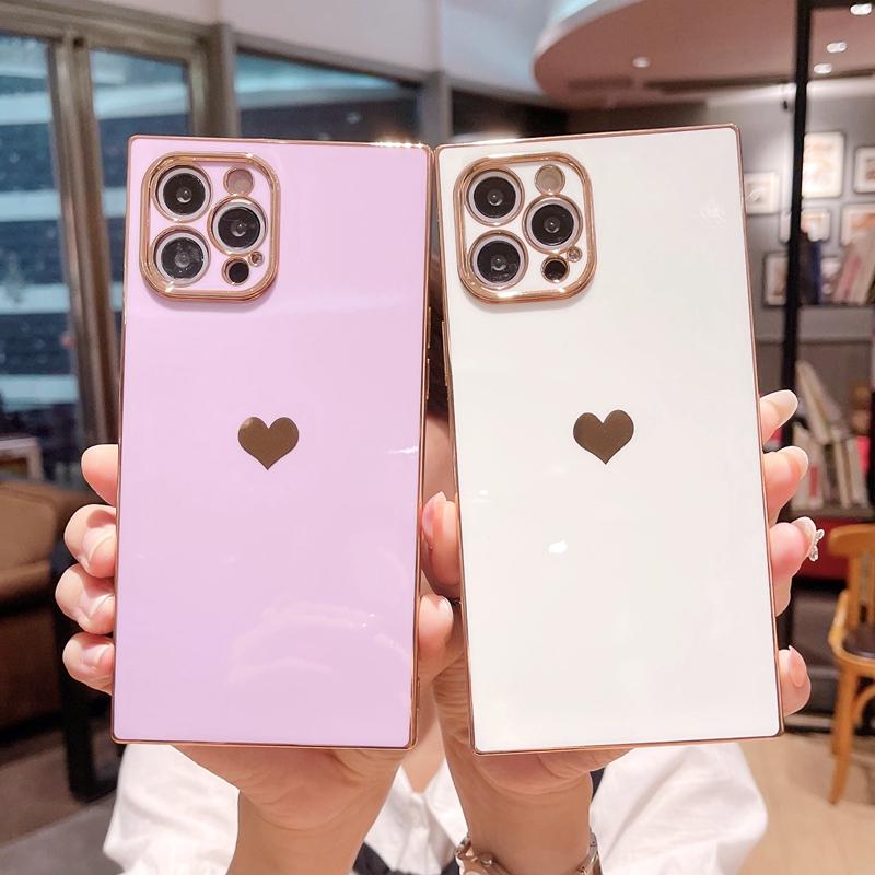 Soft Square Love Heat Phone Case For iPhone 12 11 13 14 Pro Max Mini X XR XS Max 7 8 Plus SE  Electroplated Bumper Cover