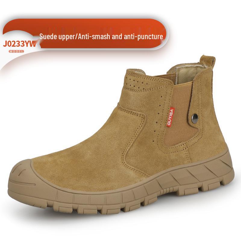 Men's Steel Toe Slip-On Suede Safety Shoes - Anti-Smash, Anti-Puncture, Ideal for Summer Welders