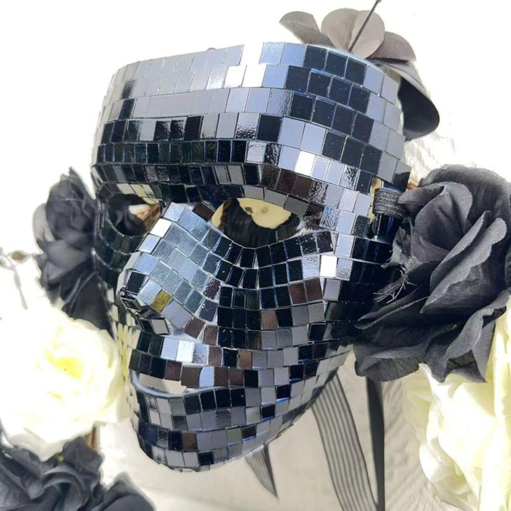 Male Adult Ball Glitter Mirror Face Mask Masquerade Home DJ Decor Luxury Night Club Mask  Show