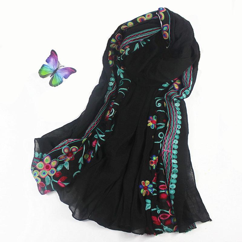 

Корейская версия весеннего, осеннего и зимнего универсального этнического шарфа из хлопка и льна с вышивкой в литературном стиле, женская шаль двойного назначения, длинный стиль