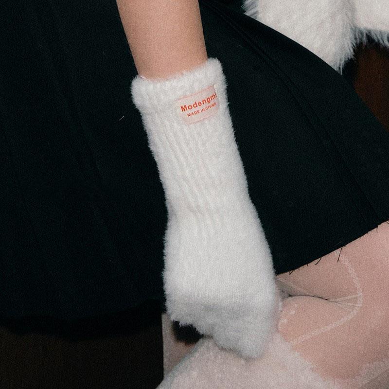 26cm Imitation Mink Velvet Fluffy Solid Women's Gloves Winter Keep Warm Fingertips Touch Screen Fashion Elegant All Match