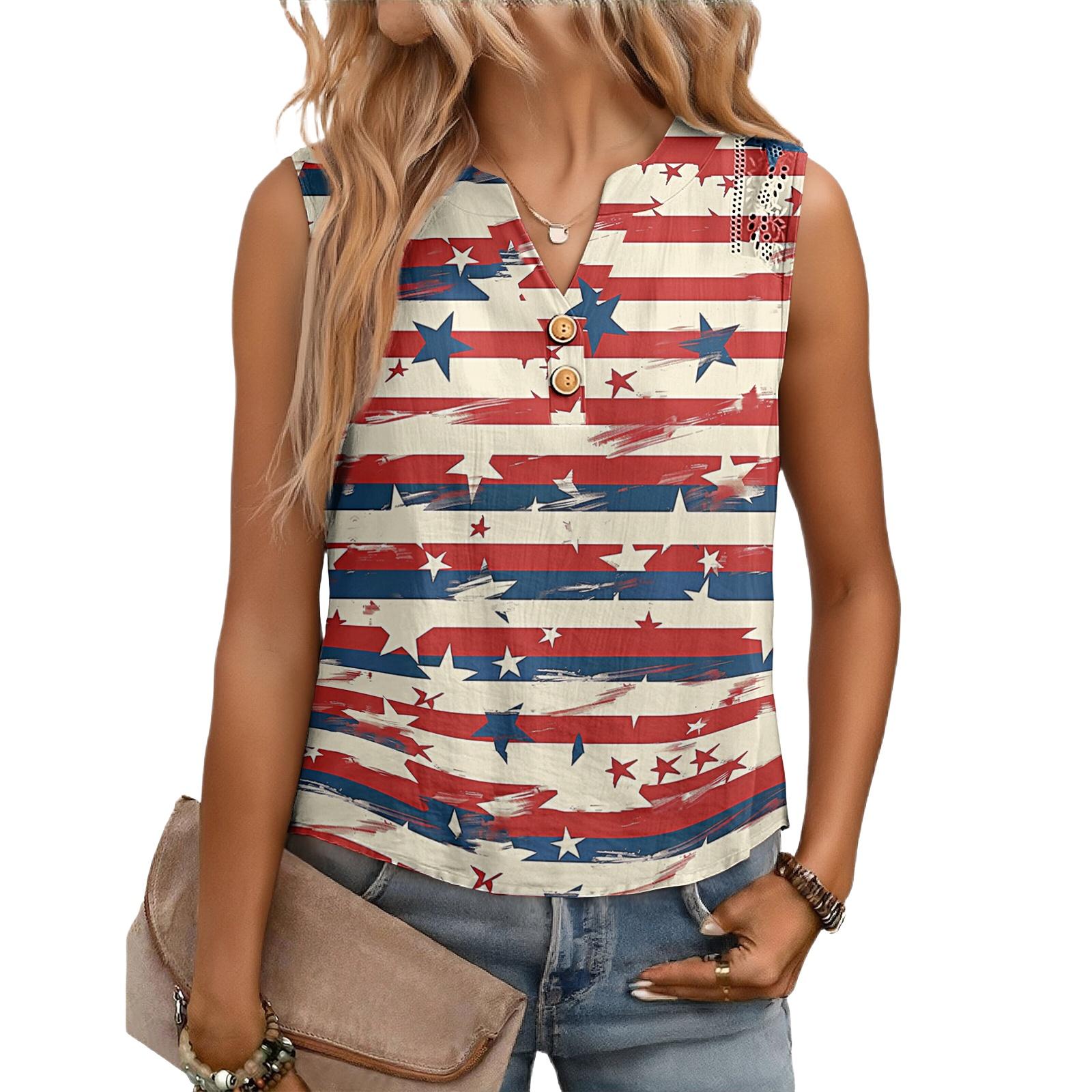 Women s Casual,  Loose-Fitting,  Printed,  Sleeveless Linen Blouse XXL киноварь
