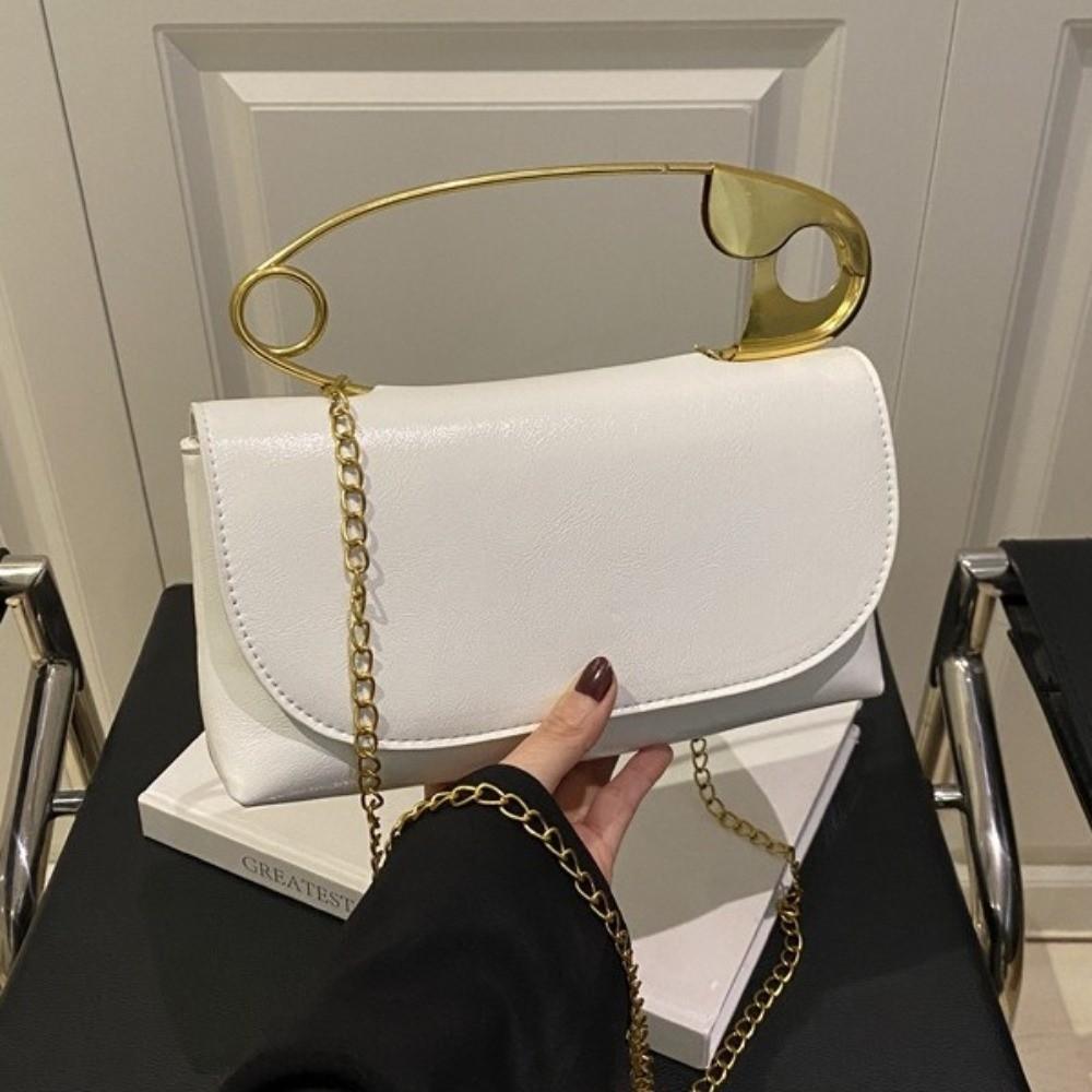 Classic PU Paper Clip Handbag Small Square Vintage Style Shoulder Messenger Bag Personality Versatile Crossbody Bag Daily