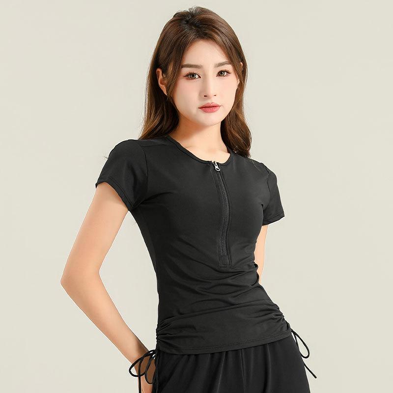 

Женский летний 2025 комплект быстросохнущий топ с коротким рукавом на молнии до половины и свободные брюки для йоги M (Chest & Waist Reference)