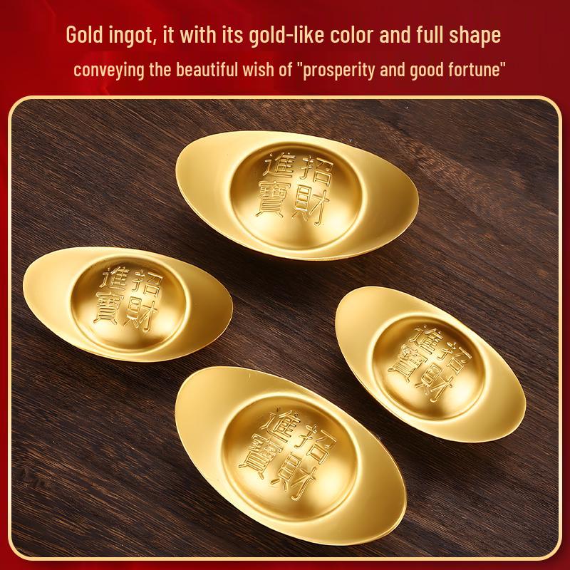 Solid Brass Gold Ingot Ornament: Living Room Treasure Basin Decoration & Opening Gift