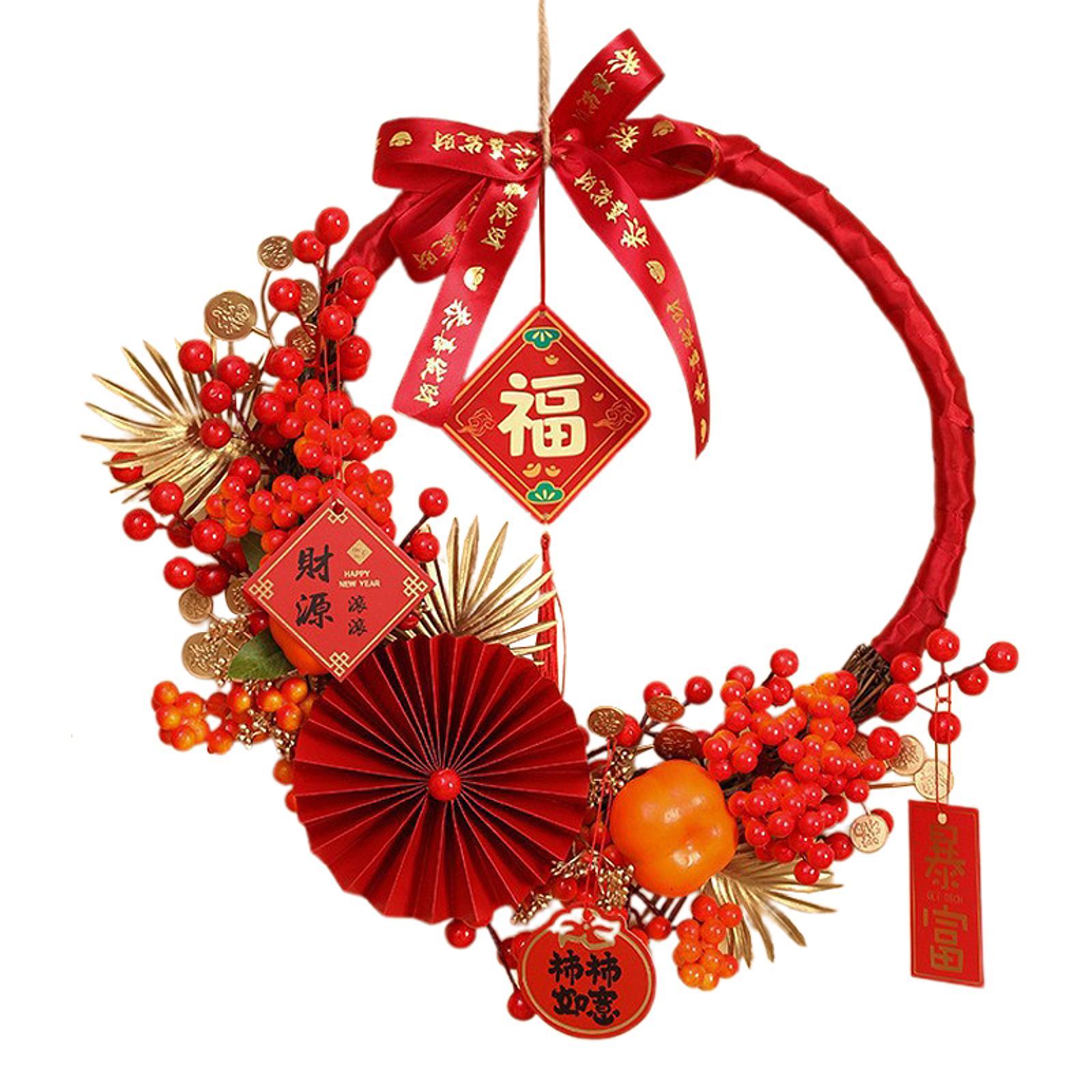Chinese New Year Wreath Blessing Pendant Artificial Garland Window Decoration for Home Spring Festival Party красный
