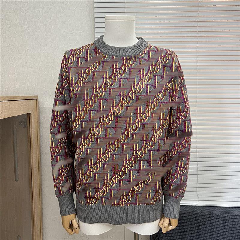 Höst/Vinter Unisex Lös Jacquardtröja med Broderat Bokstavslogotyp och Rund Hals