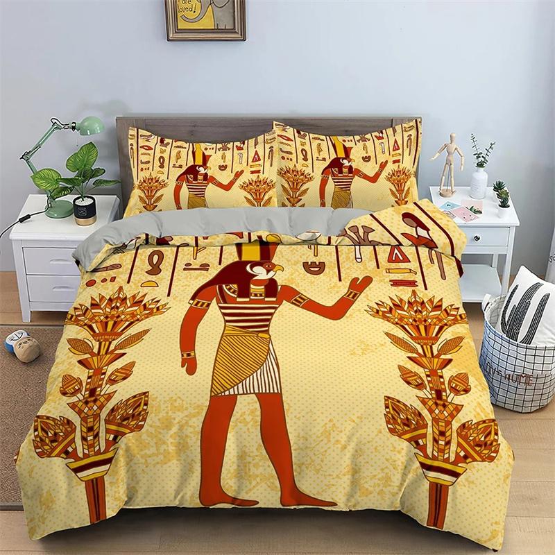 Funda Nórdica Egipto Escritura Egipcia Antigua Juego de Funda Nórdica para Niños Niños Faraón Pirámide Juego de Cama Egipto Tribal Funda de Edredón