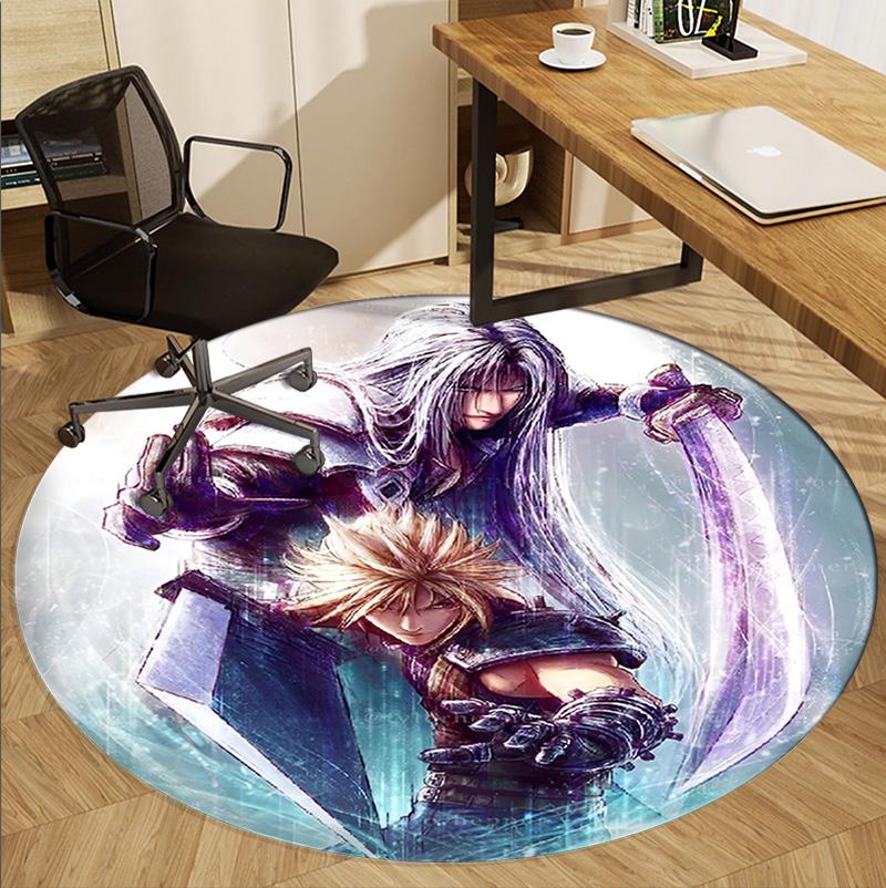 Final Fantasy Pattern Round Rug, Indoor/Outdoor Mat, for Picnic, Gameroom, Bedroom, Office, Living Room, Home Decor Carpet, Birthday Gift