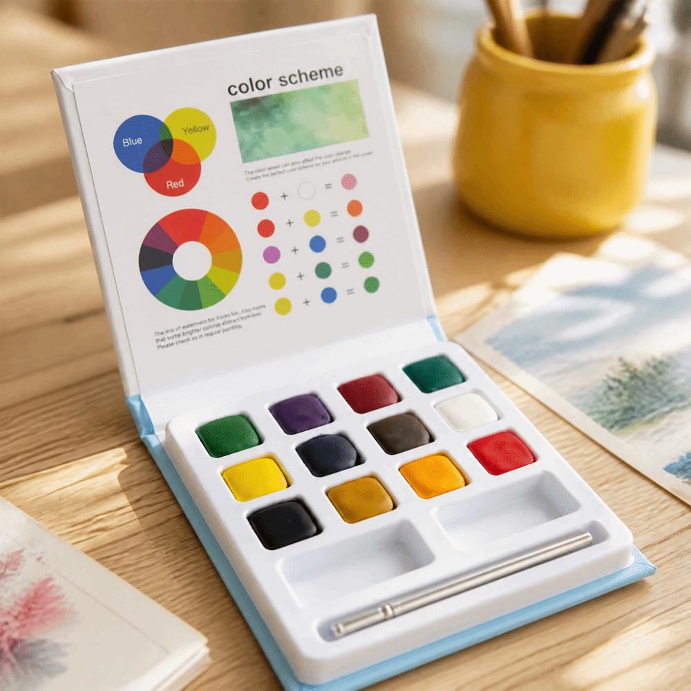 Portable Solid Watercolor Paint Set Solid Watercolor Kit Watercolor Paint Box Beginner Use