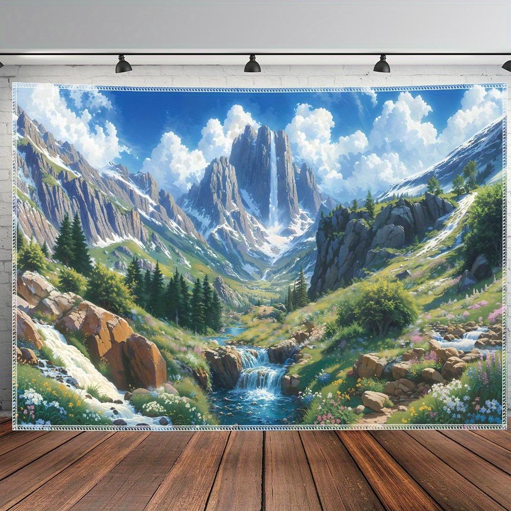Magnificent Tapestry1Pc Magnificent Mountains Forest Creek Aesthetic Polyester Print Tapestry | Birthday Gift, Room Decoratio