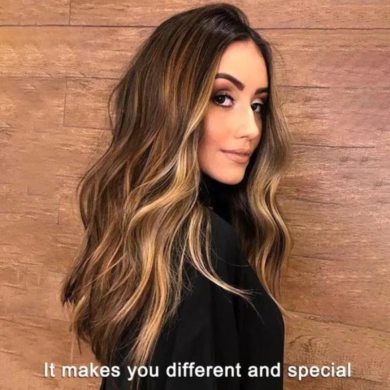 Ladies Long Wavy Natural Heat Resistant Hair Synthetic Middle Part Female Wig Mix Blonde Brown Wigs for Women Daily Use Cosplay