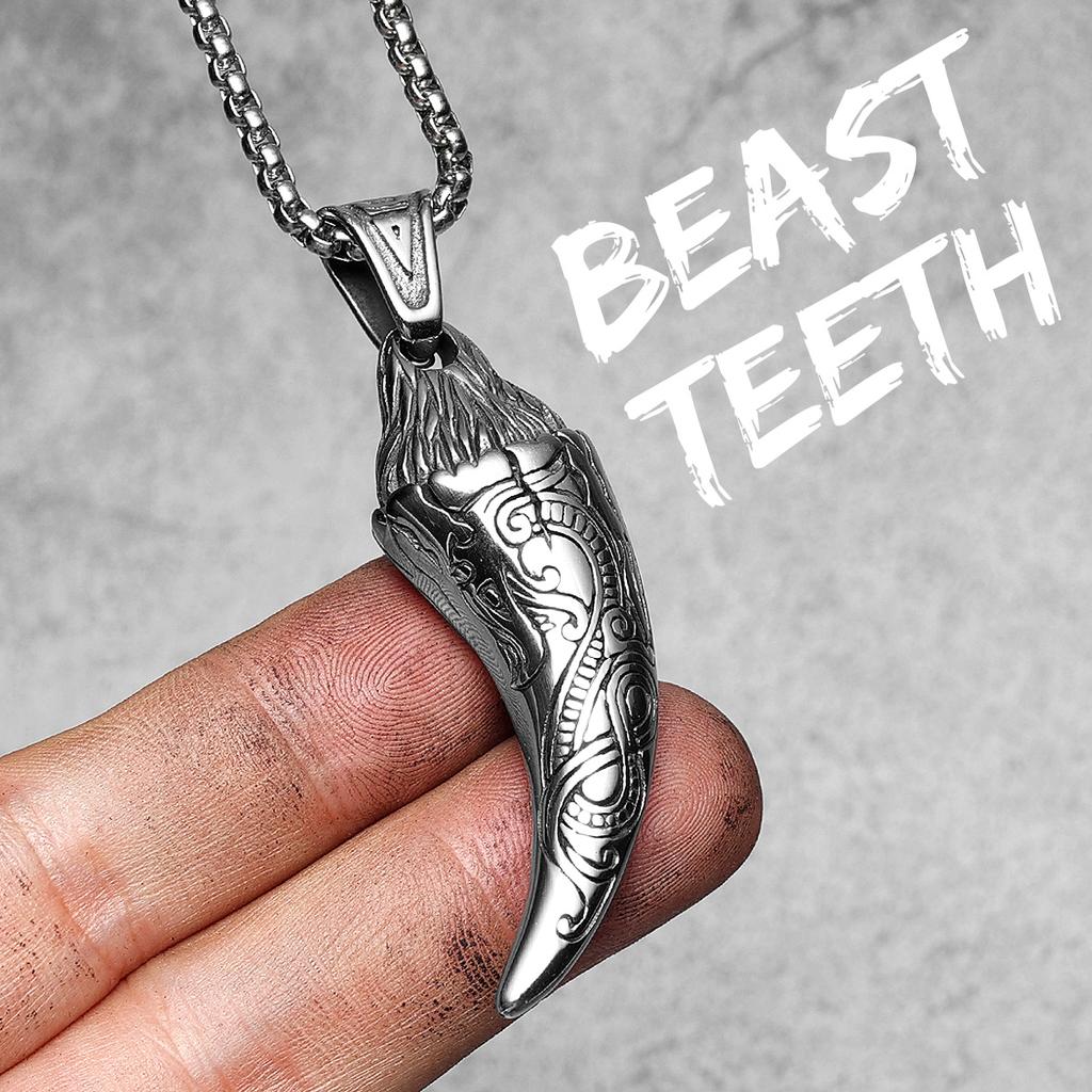 Carved Wolf Teeth Men Necklaces With Pendant Stainless Steel Jewelry For Male Women Punk Hip Hop Accessories Gifts