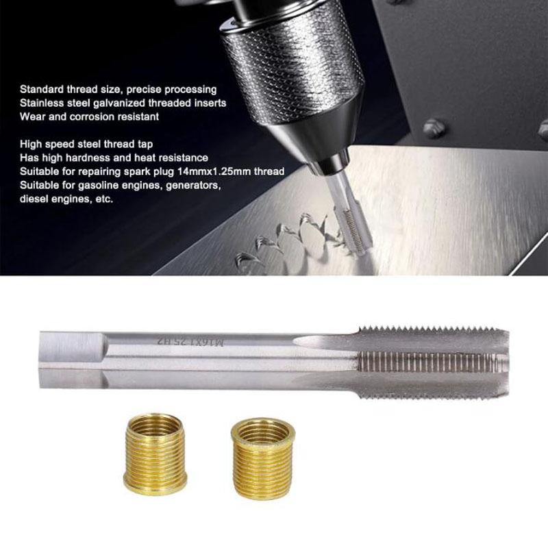 Spark Plug Thread Tap Thread Inserts Spark Plug Thread Repair Tools Gasoline Engine Metal M14x1.25 Inserts and M16x1.25 Tap Kit