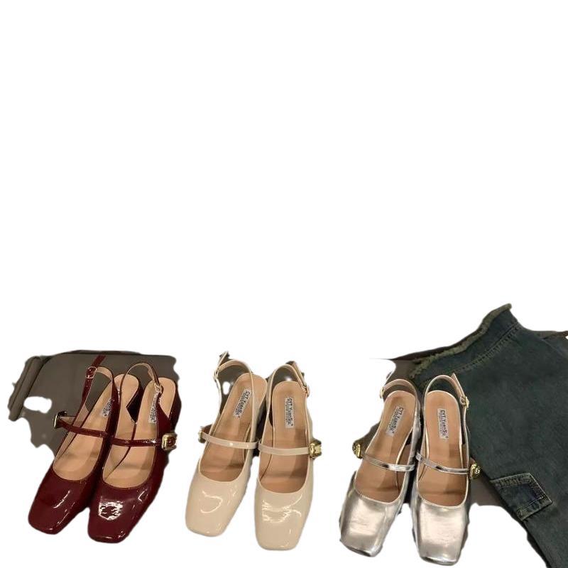 French thick heel bag head sandals women's skirt red single shoes 2025 summer new gentle evening Mary Jane shoes