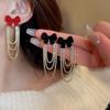 Korean sweet fringed diamond flocking bow long fringed earrings personalized chain earrings