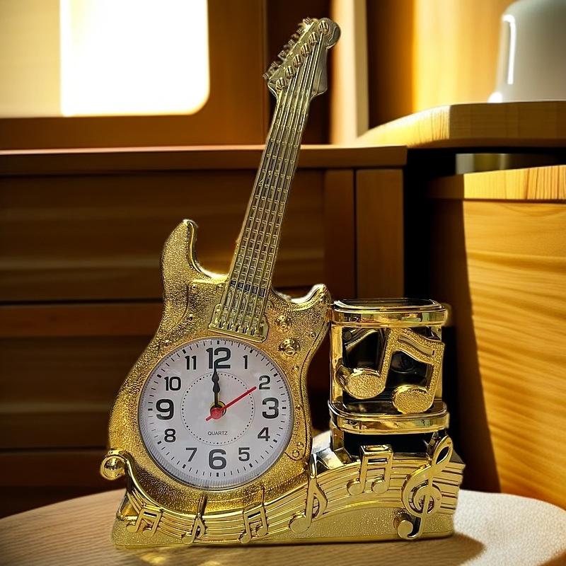 Guitar Alarm Clock with Pen Holder Creative Desktop Ornament Clock Pen Socket Clock Student Gift Birthday Gift Creation