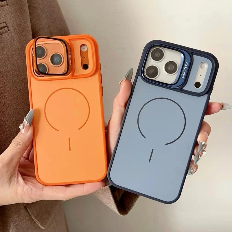 Official Fold Glass Camera Stand Holder Magnetic For Magsafe Case For iPhone 17 Air 16 15 14 Plus 13 Pro Max Solid Color Cover