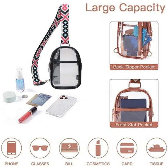 Clear Crossbody Purse Bag with Adjustable Shoulder Strap Zipper Closure Waterproof Phone Glasses Bag for Women