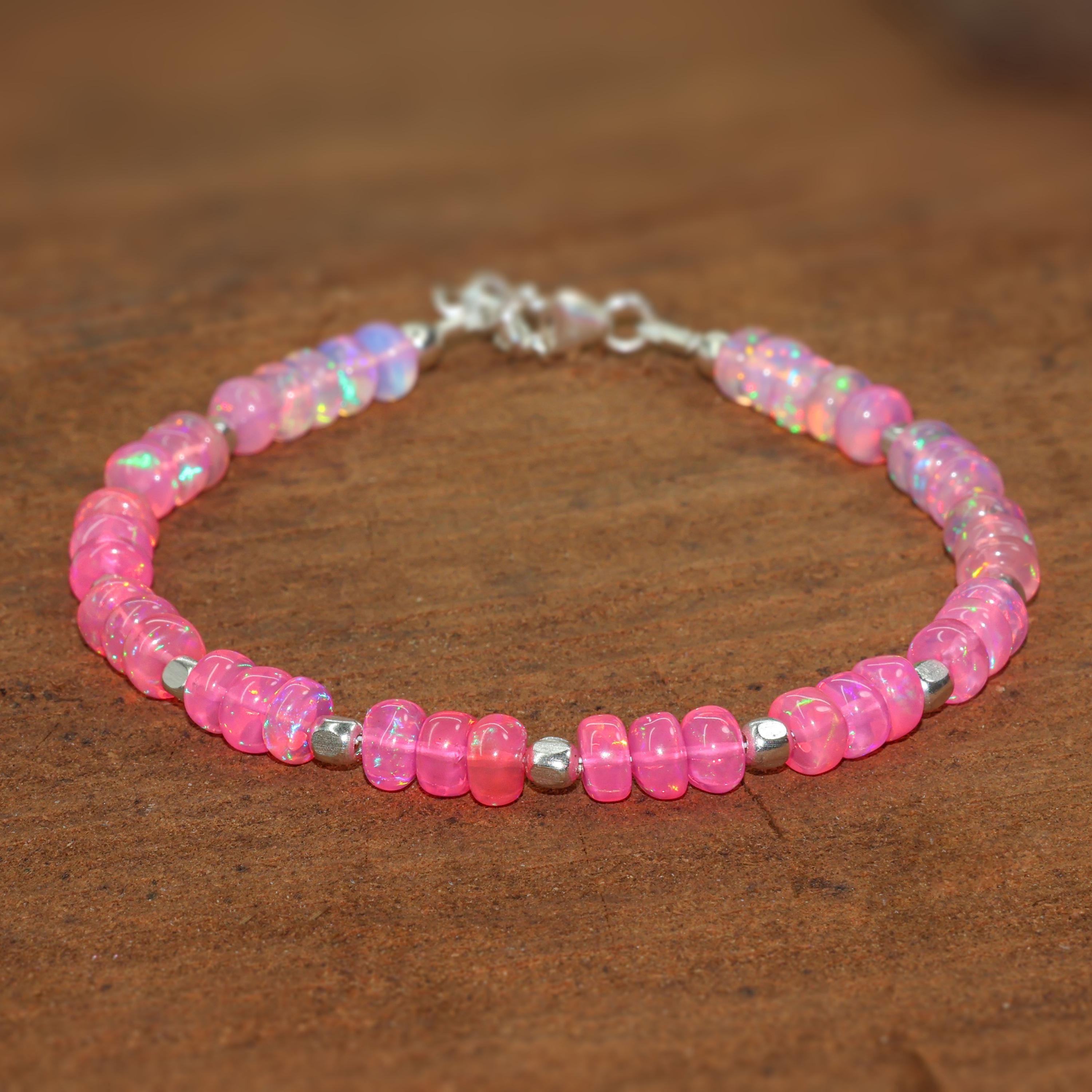 

Pink Ethiopian Opal Bracelet, 18K Gold Filled, Dainty Beaded Jewelry 5 Inch золотий/жовтий