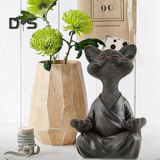 Meditation Cat Statue Sitting Kitten Resin Figurine Zen Yoga Animal Sculpture Home Office Bookshelf Desktop Decoration Ornament