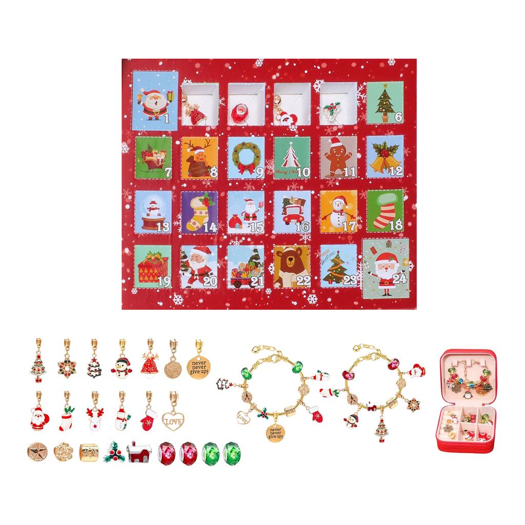 Christmas Advent Calendar Gifts, DIY Bracelet Making Kit For For Child Adult, 24-Days Christmas Countdown Calendar Jewelry Gifts