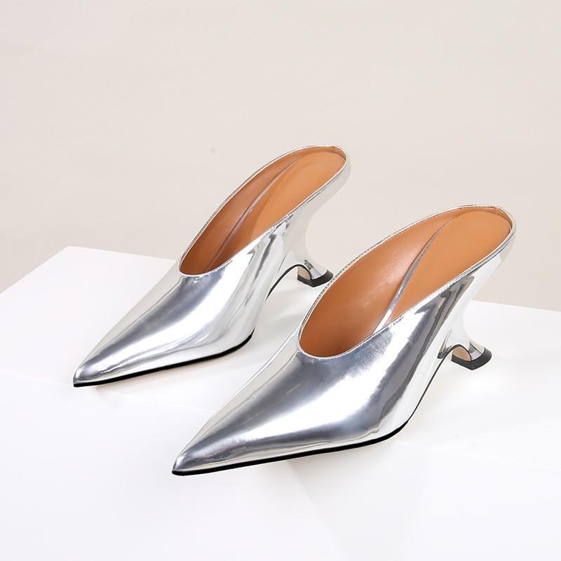 European and American Style Gold Plus Size High Heels Shiny Pointed Toe Wedge Heels Sexy Patent Leather High-heeled Sandals