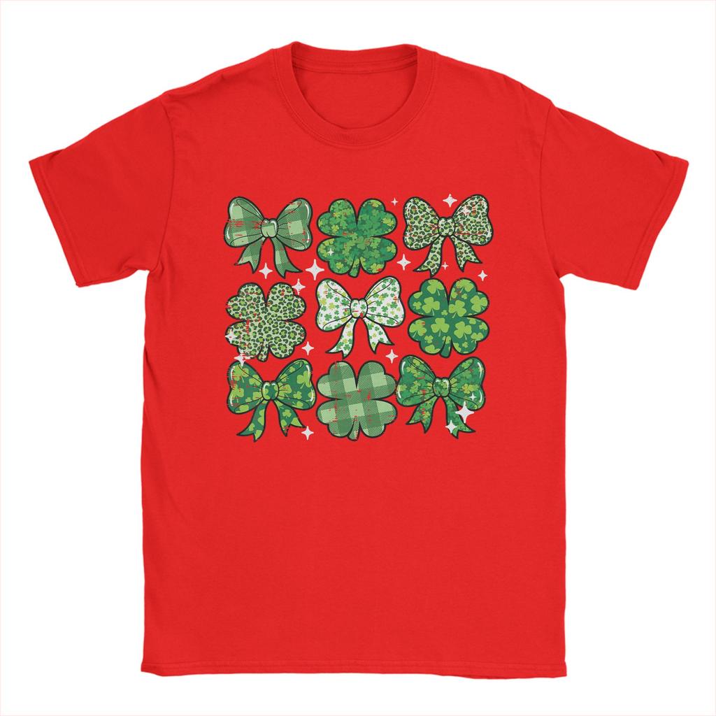 St Patricks Day Bow Coquette Saint Paddys Unisexs T Shirts Vintage Tees Short Sleeve Round Neck TShirt Pure Cotton Party Tops