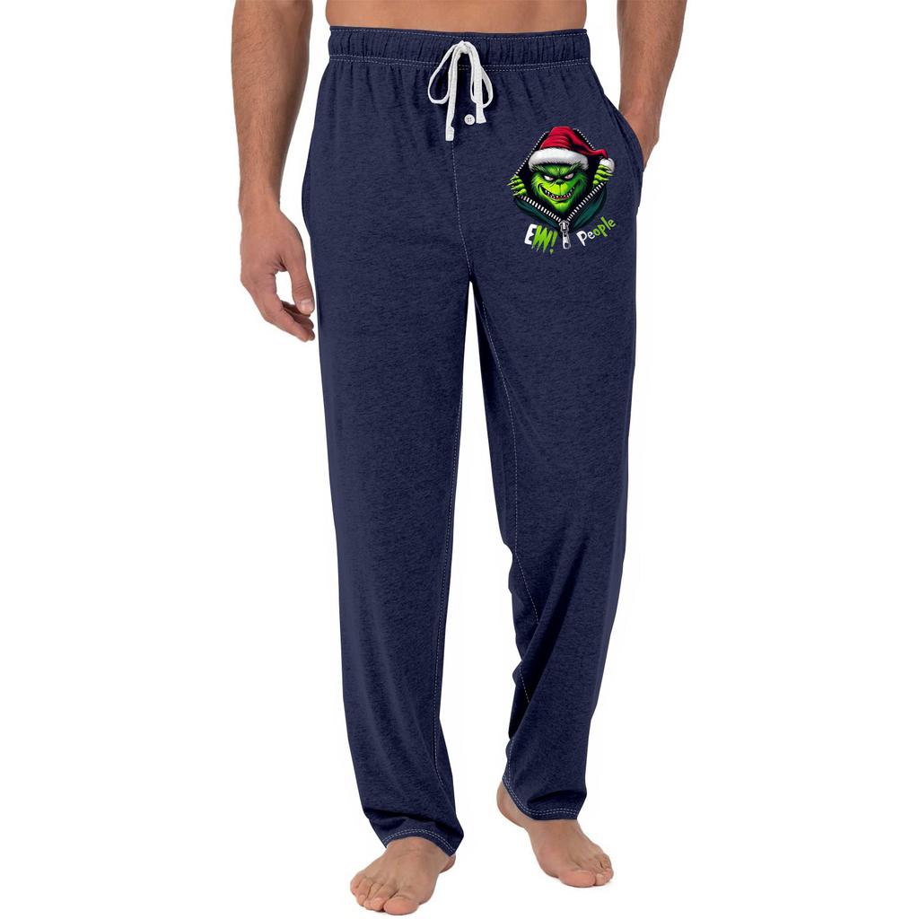 Men's Christmas Grinch-Printed Pocket & Sleep Pants | Soft , Elastic Waist