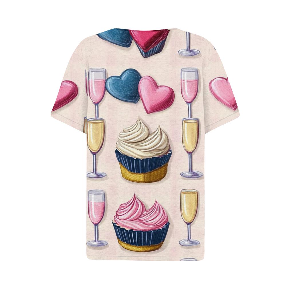 Damen T-Shirt Tee Print Knopf Kurzarm Täglich Wochenende Mode Basic V-Ausschnitt Regulär Oberteil Valentinstag