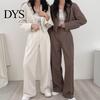 Lady Wide Leg Trousers 2 Pcs/Set Women Coat Pants Set Lapel Single-breasted Cardigan Long Sleeve Jacket High Waist Straight Formal Commute Outfit