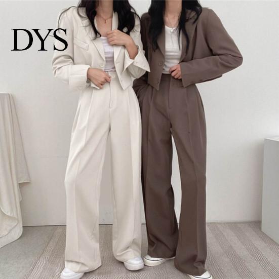 Lady Wide Leg Trousers 2 Pcs/Set Women Coat Pants Set Lapel Single-breasted Cardigan Long Sleeve Jacket High Waist Straight Formal Commute Outfit