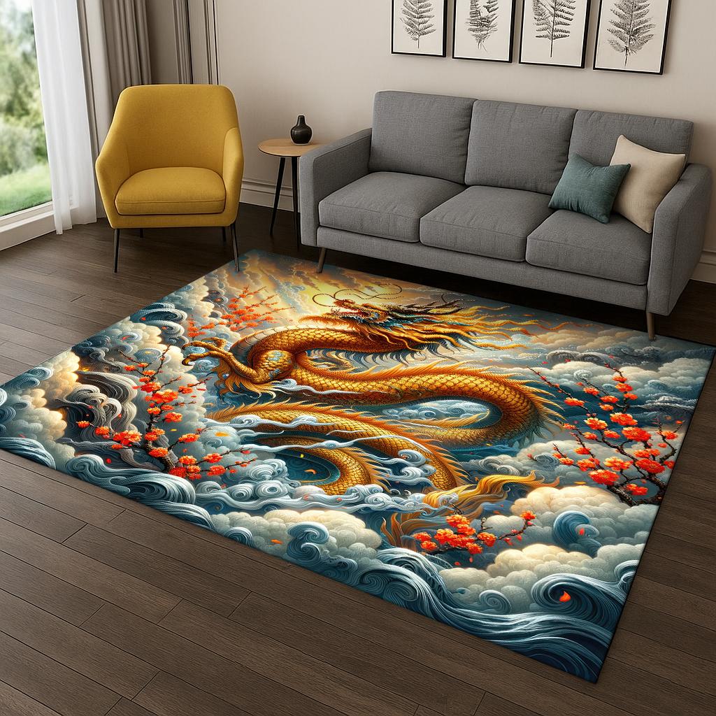 3D China Dragon Myth Art Carpet Rug for Sofa Bedroom Living Room,Area Rug Doormat Home Decor,Kid Game Non-slip Floor Mat