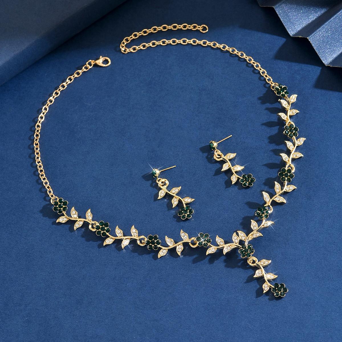 

3 шт. Женский модный набор ожерелье и серьги с цветочным дизайном и цирконами, подходит для свадьбы, вечеринки, фестиваля, подарков