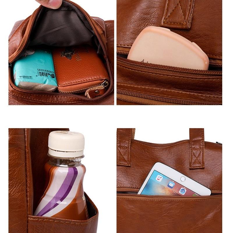 Soft Leather Handbag Female Vintage PU Shoulder Bag Multi-pocket Messenger Bag Shopping Lady Crossbody Bags Mommy Totes