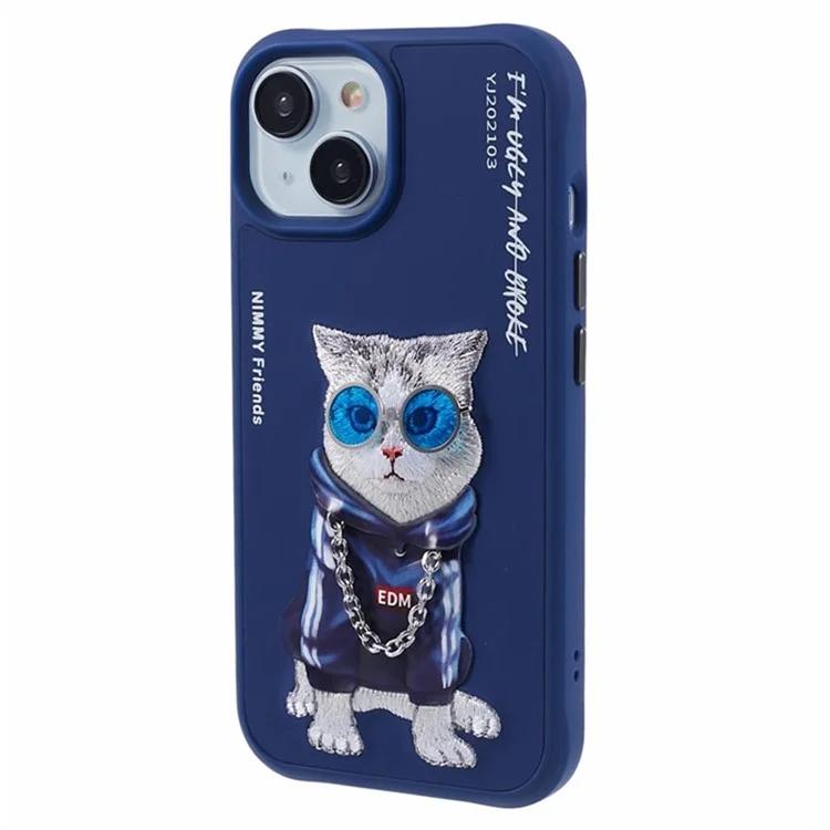 

Чехол NIMMY Glasses Pet Series для iPhone 14 Plus с вышитым рисунком питомца из кожи + поликарбоната + термополиуретана