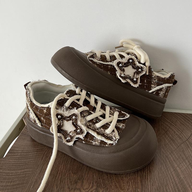 Thick-soled casual small fragrant style versatile thick-soled little white shoes women's 2025 new autumn and winter canvas shoes popular low-top board